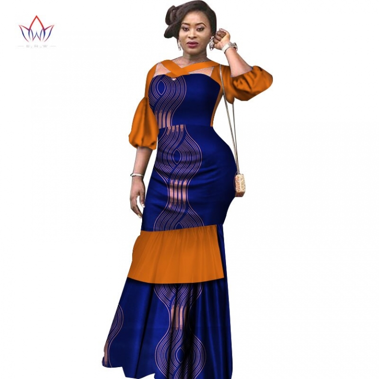 Summer Dress African Fabric Dashiki Print Dresses Half Puff Sleeve Mermaid Dress Maxi Dress Women Plus Size Clothing 6XL WY2465