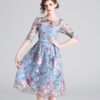 Mesh Embroidery Half Sleeve Dress Designer Runway Heavy duty