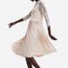 Half Sleeve Dress Lace Mid-Calf Femme Dress Vestidos Robe Solid O Neck
