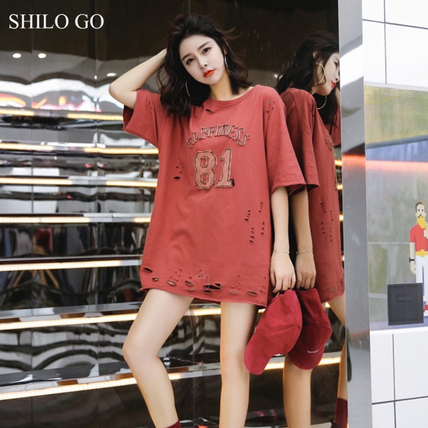 SHILO GO dress Womens Summer Fashion Concise Casual O Neck half Sleeve dress casual loose hole letter print dark color dress 1 Concise Casual O Neck half Sleeve dress casual loose hole letter print dark