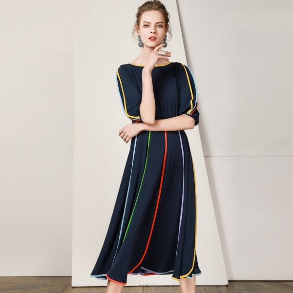 19 New Women Midi Dress O-Neck Half Sleeve A-line Dress Elegant Chiffon Dress Vestidos Femme Vintage Dress Fashion Streetwear 19 New Women Midi Dress O-Neck Half Sleeve A-line Dress Elegant Chiffon Dress Vestidos Femme Vintage Dress Fashion Streetwear