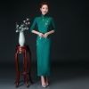 Oversize 4XL Autumn New Arrival Vintage Half Sleeve Embroidery Cheongsam Sexy Women Formal Long Dress Print Flower Satin Qipao
