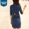 Fashion 19 Spring Rivet Backless Slim Fit Half Sleeve Wrap Denim Dress Women Streetwear Office Lady Belt Short Dress S-2XL
