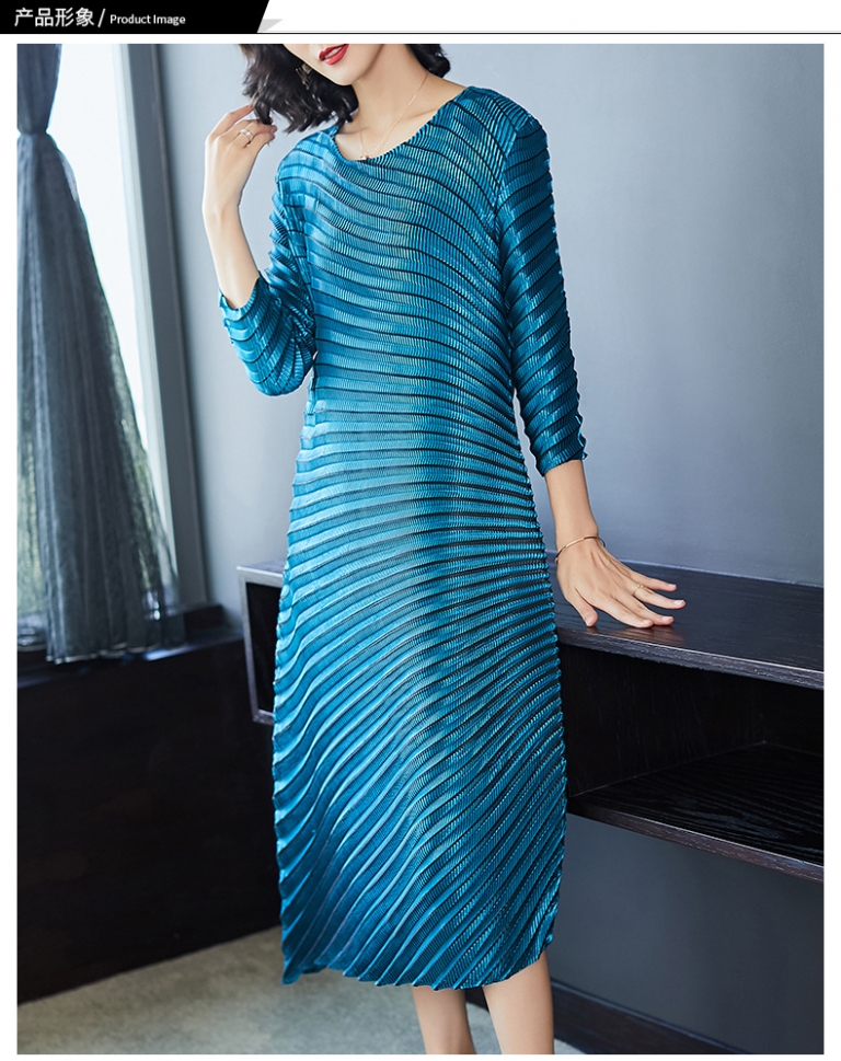 HOT SELLING Miyake fashion solid fold o-neck half sleeve Asymmetrical dresses IN STOCK