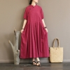 Vintage Style Long Dresses Stand Collar Plate Buckle Summer High Waist