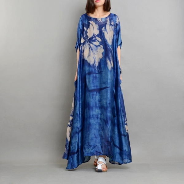 Real Chiffon Silk Runway Dress Women Summer Vintage Loose Printed Plus Size Dresses Top Quality Half Sleeves Vestidos with Slips Chiffon silk runway dress for women with half sleeves, vintage print, and included slip – plus size summer fashion.
