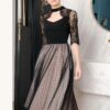 Elegant Dot Patchwork Lace Hollow Mesh Heavy Half Sleeve Woman Maxi Dress