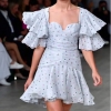 Ruffle dress flare half sleeves court styles polka dot printe