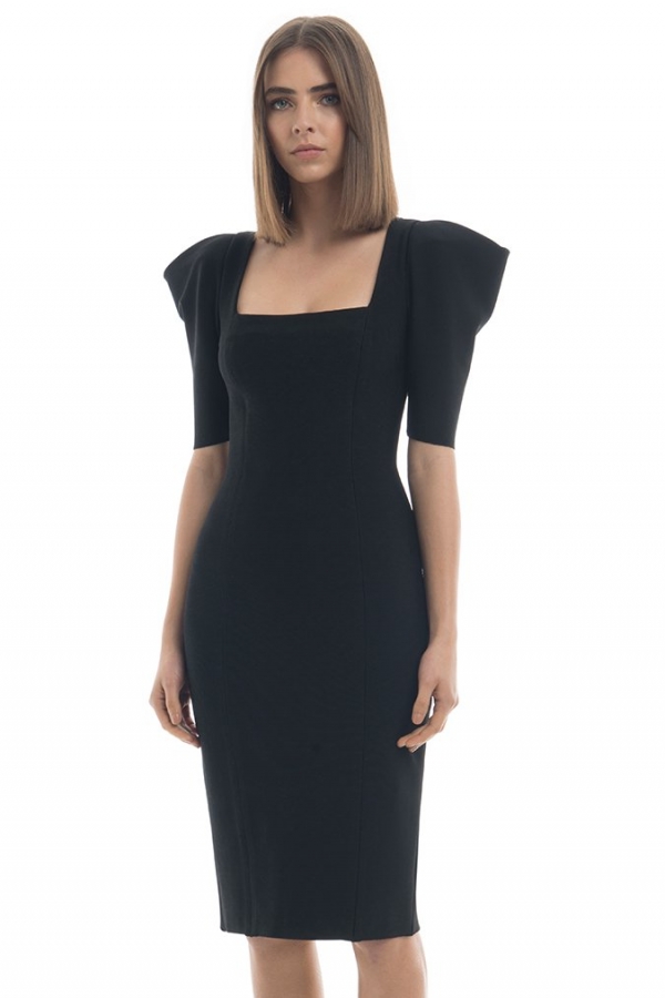 Half Sleeve Knee Length Black Bandage Dress