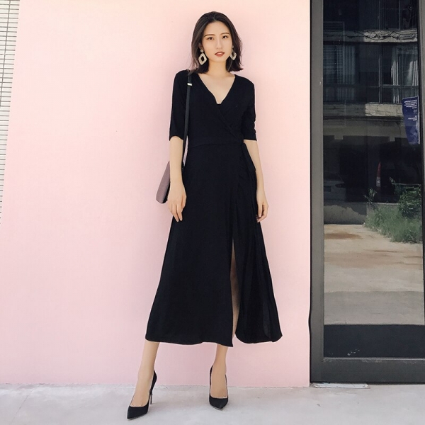 Sexy Women Lace Up Dress Ladies Half Sleeve Bodycon Waist Wrap Black Chiffon Split Party Dresses Female Vestidos Femininos Sexy Women Lace Up Dress Ladies Half Sleeve Bodycon Waist Wrap Black Chiffon Split Party Dresses Female Vestidos Femininos