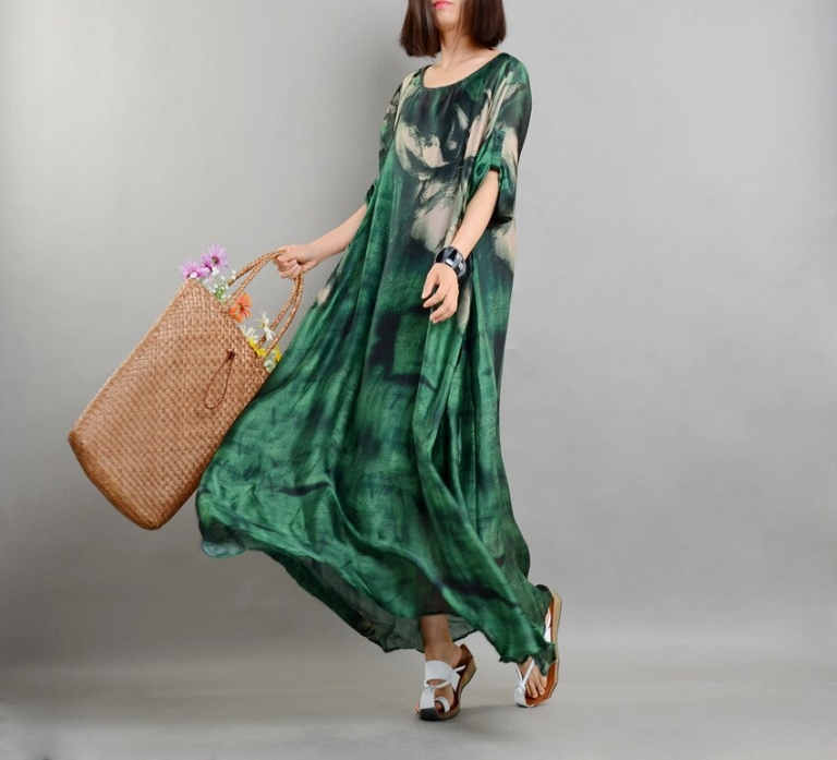 Real Chiffon Silk Runway Dress intage Loose Printed Plus Size SALE ...