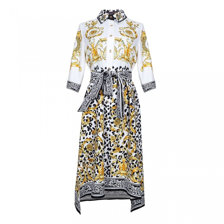 HIGH QUALITY New Fashion 19 Designer Runway Dress Women's Half Sleeve Retro Floral Print Dress