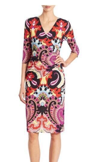 The new women's fashion print V collar half sleeve stretch knit Silk Jersey Slim dress 2 V collar half sleeve stretch knit Silk Jersey Slim dress