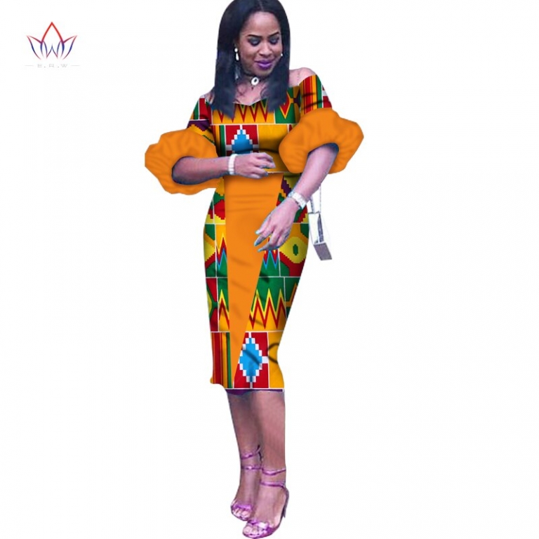 Customized African Print Clothing Half Sleeve Knee Dress Summer Women Party Dresses Plus Size African Clothing 6XL BRW WY1243