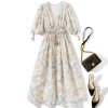 V-neck sexy bohemian dress half sleeve tassel sashes a-line summer