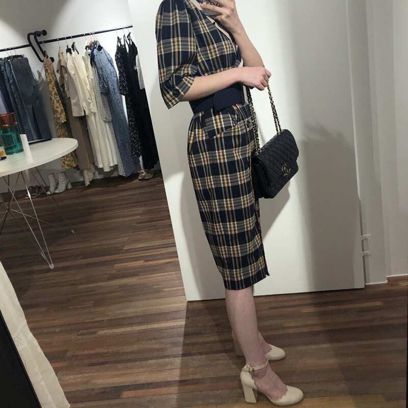 Half Sleeve Korean Fashion Slim Waist With Belt Patchwork