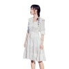 French Style Vintage Lace Side Elegant V Neck Half Sleeve White Dress