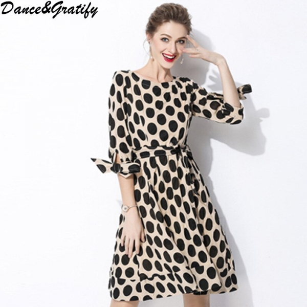 Plus Size Casual Bowtie Half Sleeve Office Work Dress