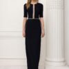 Long Dress Crystal Beading Half Sleeve Back Split Elegant Formal Dress