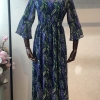 Ruffles beading Floral print half Flare Sleeve Mid-Calf Casual beach