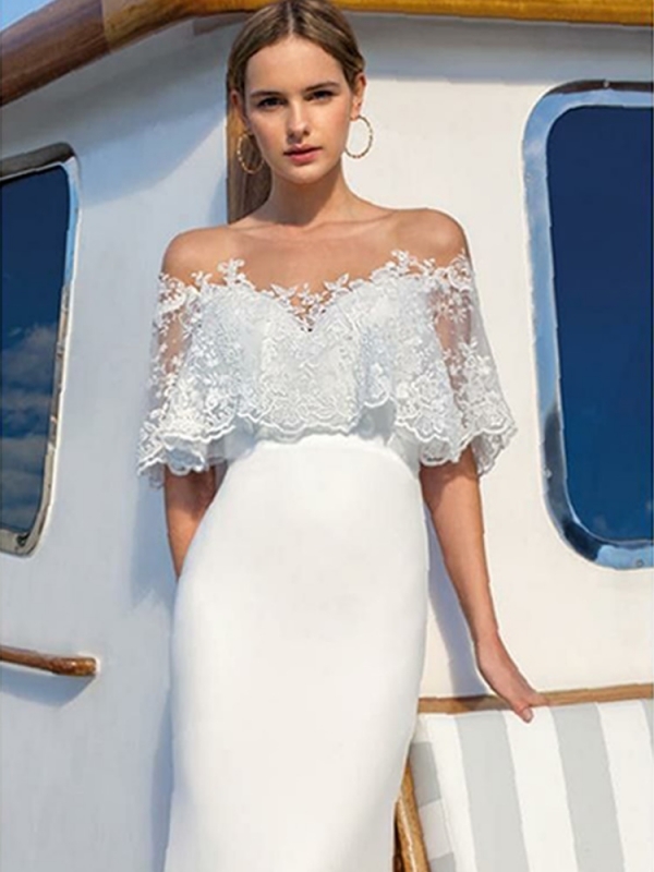 Lace Shawl V-neck White Elegant Dinner Long Dress Women Maxi