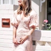 Embroidery Luxurious V-neck Half Sleeve Slim Party Dress