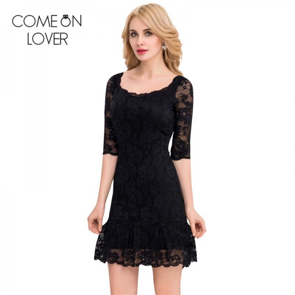 Comeonlover 18 Fashion Summer Dresses VE1046 Back See Through Women s Dresses Woman Half Sleeve Lace Mesh Dresses Floral robe 1 Half Sleeve Lace Mesh Floral Summer Dress