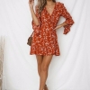 Floral Print Boho Dress Casual Deep V Neck Ruffles Beach