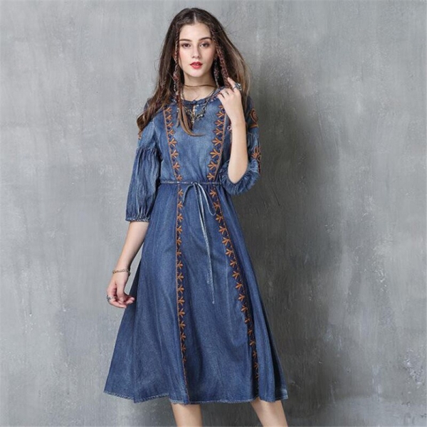 Autumn Denim Dress Clothing Women Jeans Lantern Half Sleeve Dress Vintage Spring Slim Cowboy Casual Long Dresses Blue A3819 Autumn Denim Dress Clothing Women Jeans Lantern Half Sleeve Dress Vintage Spring Slim Cowboy Casual Long Dresses Blue A3819