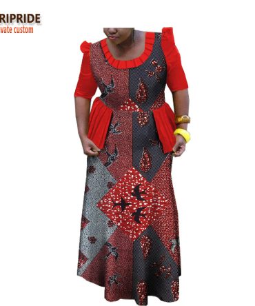 19 spring african traditional women dress AFRIPRIDE half sleeve ankle-length dress with ruffles decoration for women A1825025