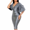 Lady Rilling Flare Sleevees Deep V-Neck Party Sexy Elastic