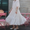 Effortless Summer Style – Elegant White Long Dress with Hollow Out Hem