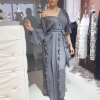 V-neck Half Sleeve Fashion Long Pleated Ruffle Loose Dress Solid Color Luxury