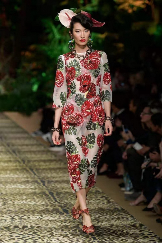 Spring summer runways floral print half sleeves dress high quality women's elegant dress B9