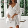 Lace White Party Dress Women Mesh Mini Female Half Sleeve Dress