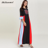19 Autumn Women Casual Loose Cotton Long Dress Red Black Patchwork Elegant Floral Embroider Maxi Long Dresses Plus Size 4XL