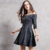 Slash Neck Half Sleeve Slim Denim Dress