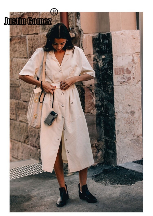Summer Dresses 19 Women Temperament Waist Commuter Button Dress Half Sleeve Pockets Midi Dress Casual Woman Dresses With Belt 1 Temperament Waist Commuter Button Dress Half Sleeve Pockets Midi Dress
