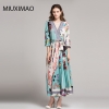 18 High Quality Spring&Fall Dress Newest Cute Style V-Neck Half Sleeve Flower Print Elegant Dress Women