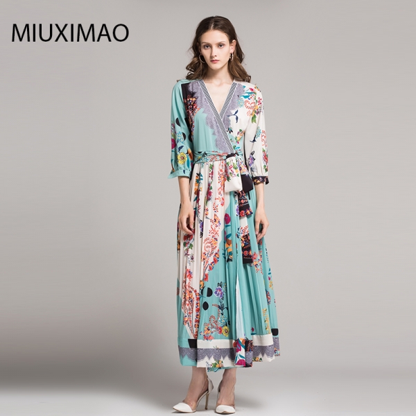 18 High Quality Spring&Fall Dress Newest Cute Style V-Neck Half Sleeve Flower Print Elegant Dress Women 18 High Quality Spring&Fall Dress Newest Cute Style V-Neck Half Sleeve Flower Print Elegant Dress Women