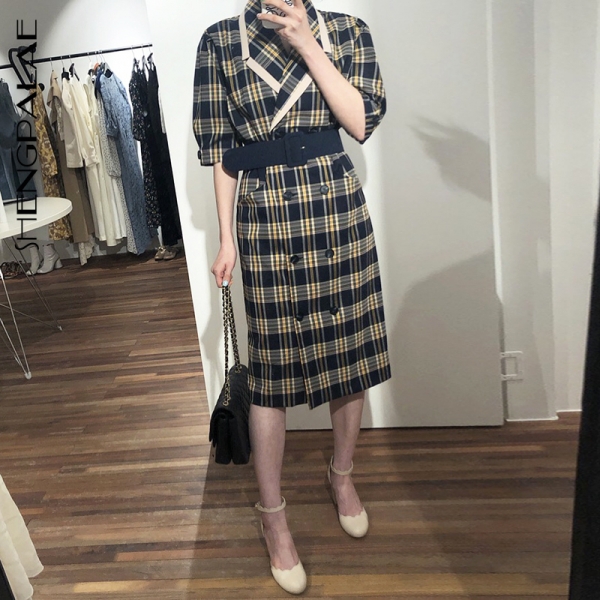 Half Sleeve Korean Fashion Slim Waist With Belt Patchwork
