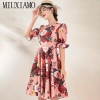 MIUXIMAO High Quality 19 Fall&spring Dress Luxurious Vintage Flare Sleeve Flower Print Elegant Casual Dress Women Vestidos