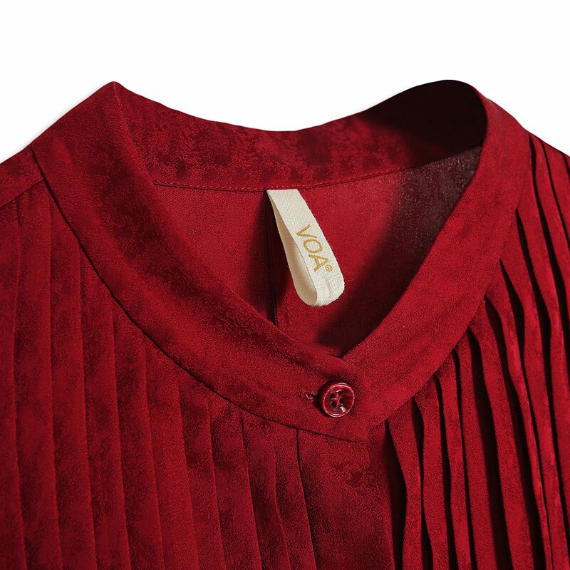 VOA red big code silk Casual dress female 17 Europe and America loose half sleeve silk dress A5978 3