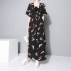 Tide Fashion Summer Pattern Printed Dress Sashes Casual Long Loose Size Shirt Dress Fashion Tide V-Neck Half Sleeve Dress