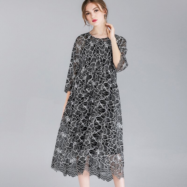 Plus size half sleeves loose fit two pieces dress
