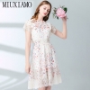 Fall Dress Flower Ptint Half Sleeve Dress Slim Lace Eleghant Cotton
