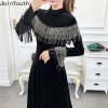Turtleneck Mid-Calf Vestidos Women Velour High Waist Long Sleeve Dress