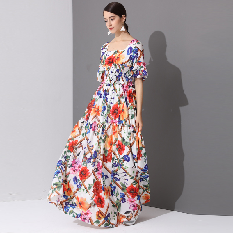 High Quality Fashion Designer runway Maxi Dresses Women's Half Sleeve Holiday amazing Floral Print Long Dress 3XL Plus Size 3 Half Sleeve Holiday amazing Floral Print Long Dress 3XL Plus Size