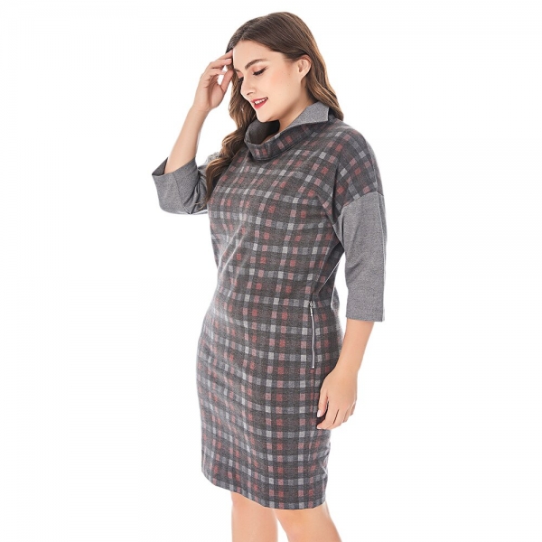 Spring Women Plus Size Spliced Plaid Dress Stand Collar Half Sleeve Elegant Straight Dresses Women Autumn Workwear Midi Dress Spring Women Plus Size Spliced Plaid Dress Stand Collar Half Sleeve Elegant Straight Dresses Women Autumn Workwear Midi Dress
