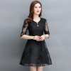 V-Neck Half sleeve Lace dress Summer new black temperament Large size